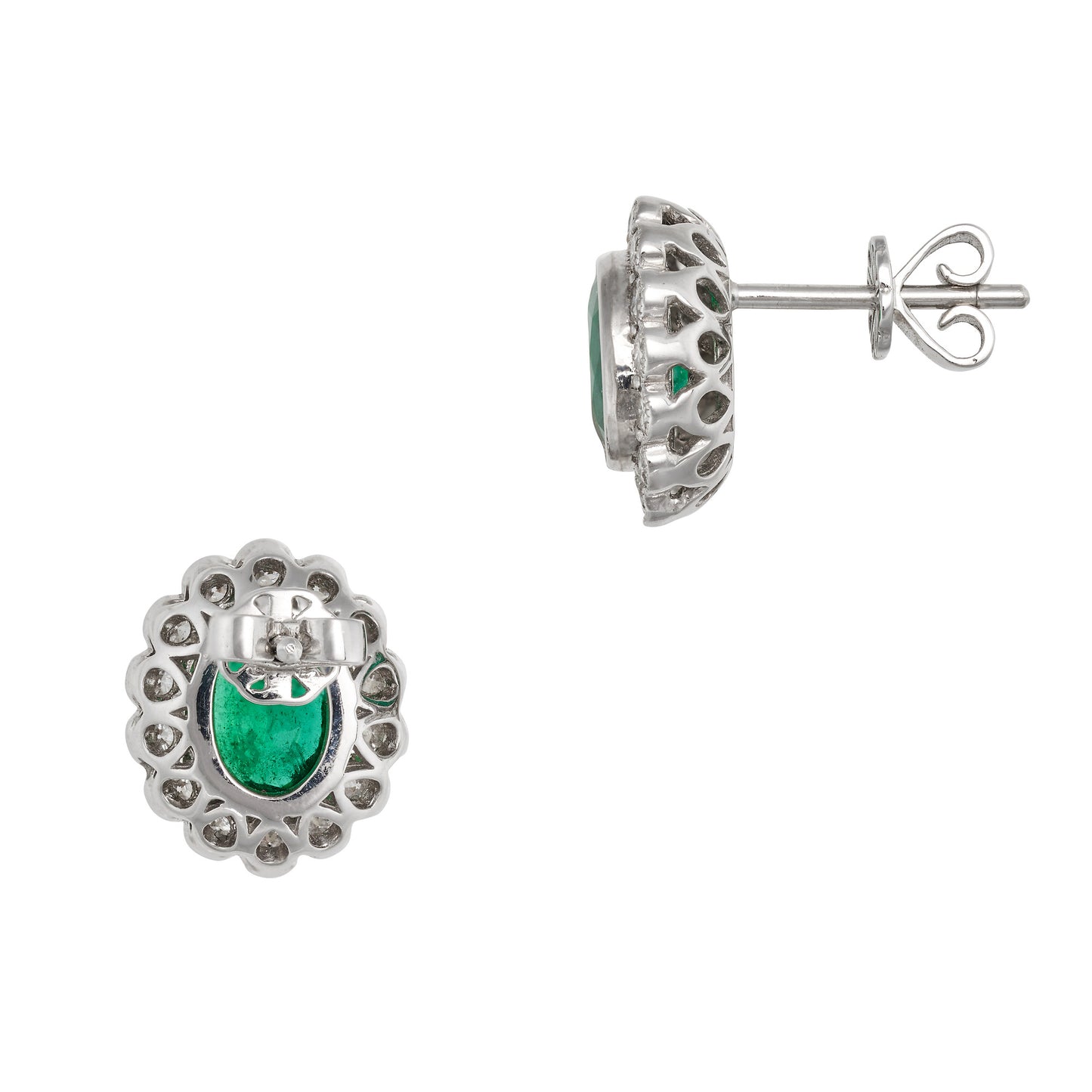 Vintage Emerald & Diamond Cluster Earrings 18ct White Gold