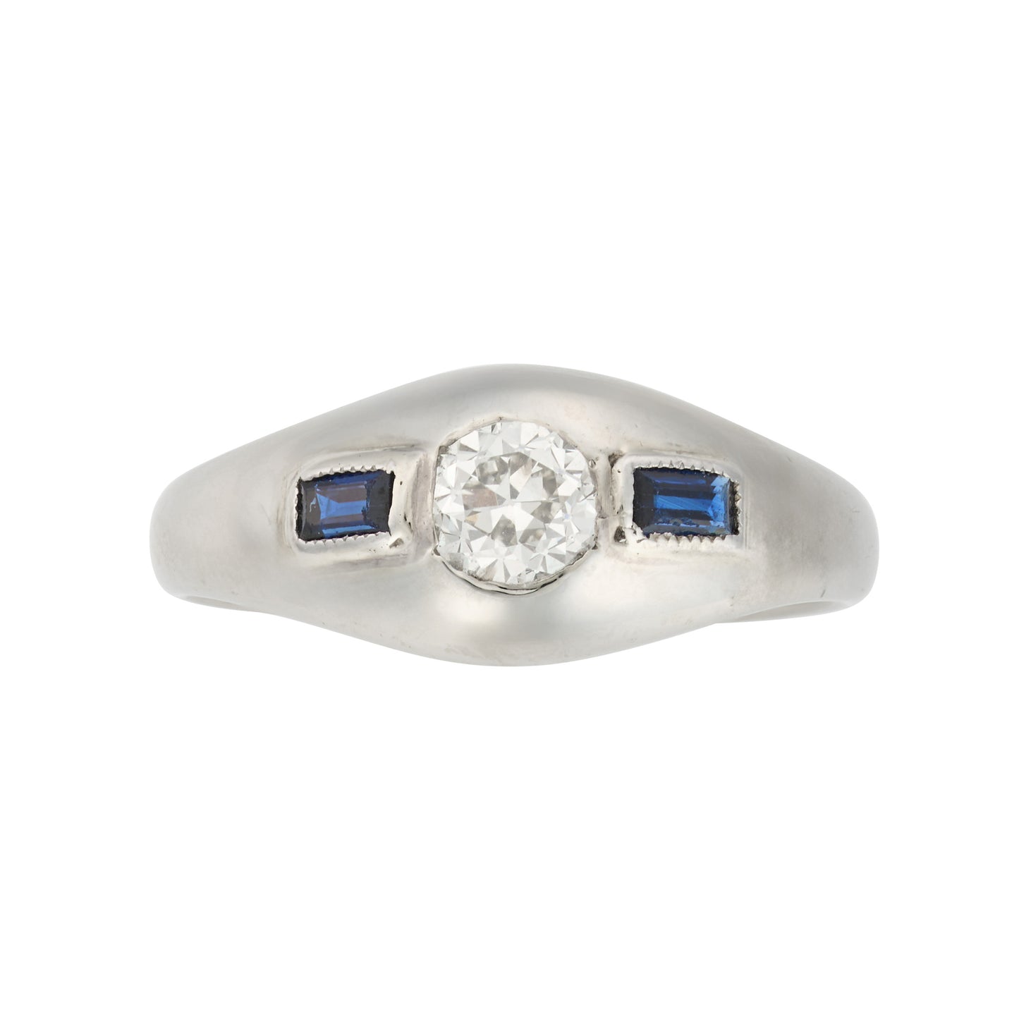 Vintage Diamond and Sapphire Signet Ring in 18ct White Gold