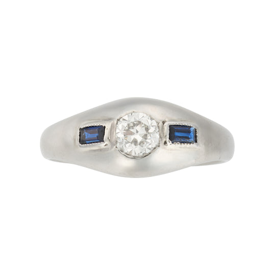 Vintage Diamond and Sapphire Signet Ring in 18ct White Gold