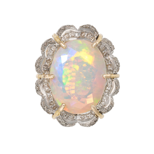 Vintage Opal & Diamond Cluster in 18ct Yellow Gold