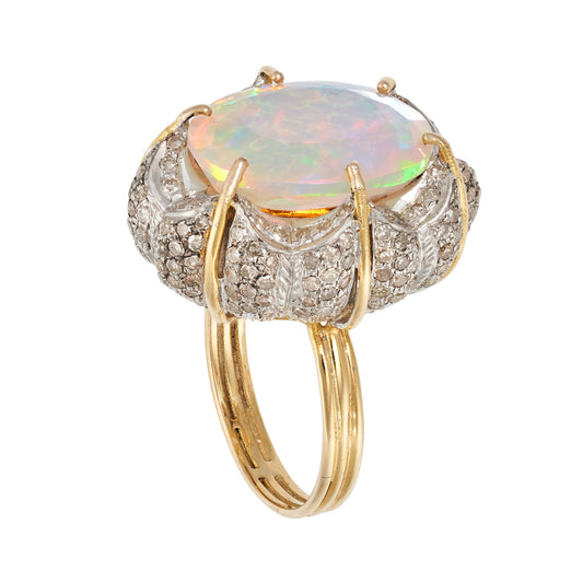 Vintage Opal & Diamond Cluster in 18ct Yellow Gold