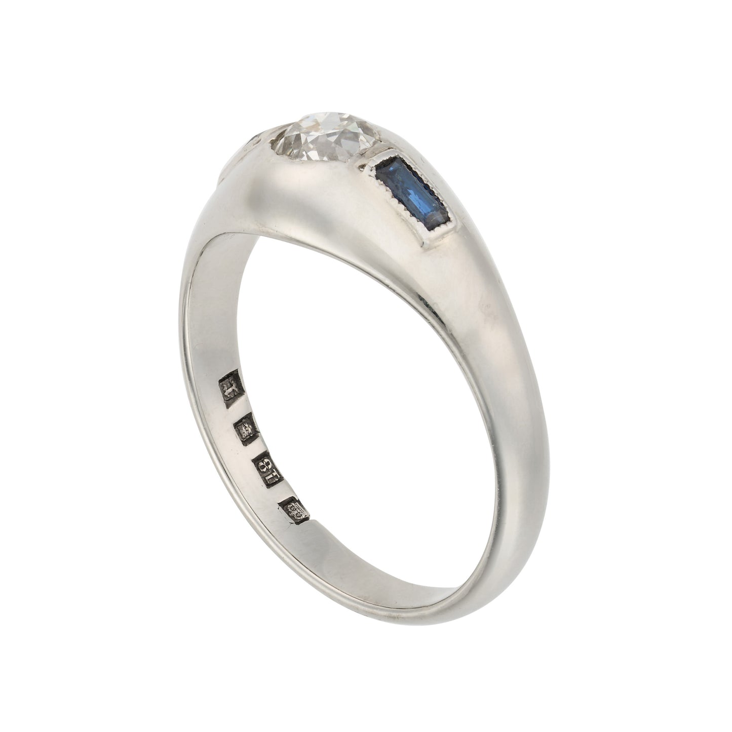 Vintage Diamond and Sapphire Signet Ring in 18ct White Gold