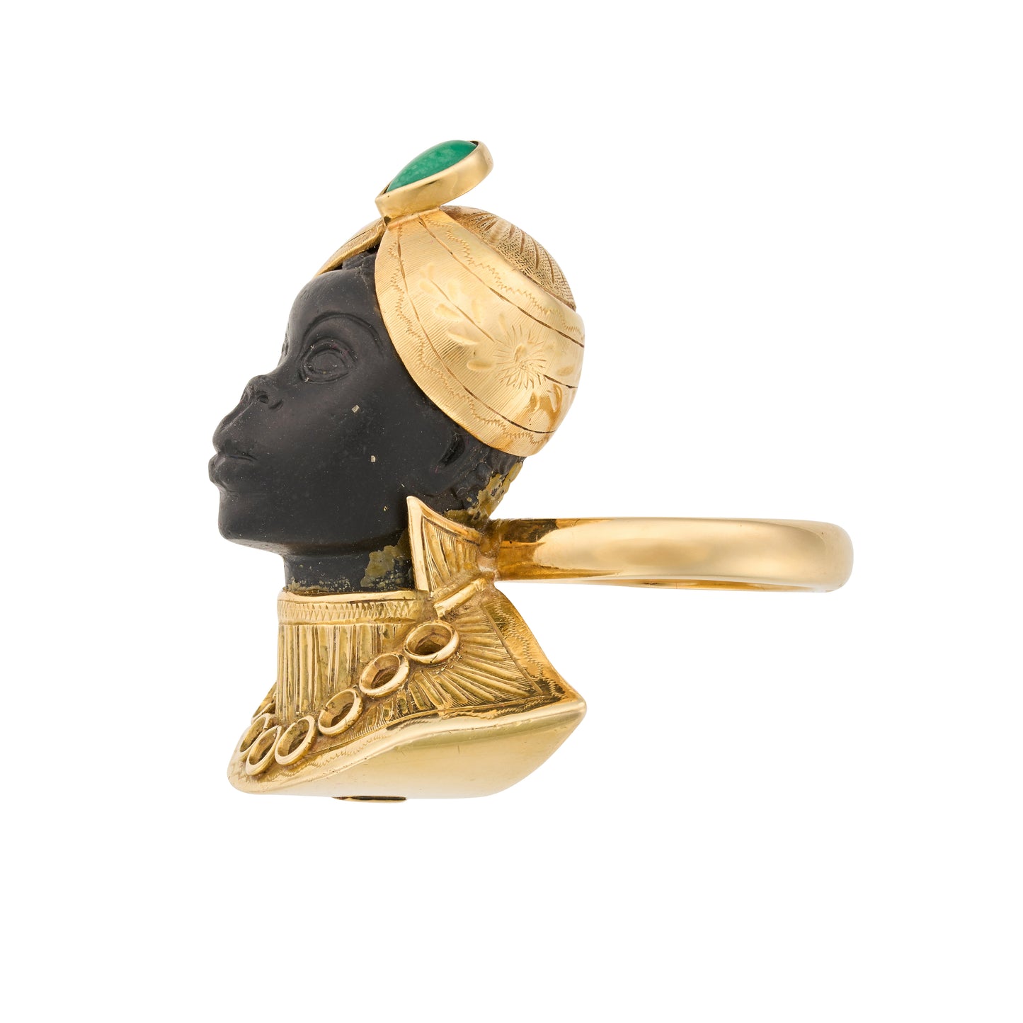 Vintage 70s Turquoise Blackamore Ring in 18ct Gold