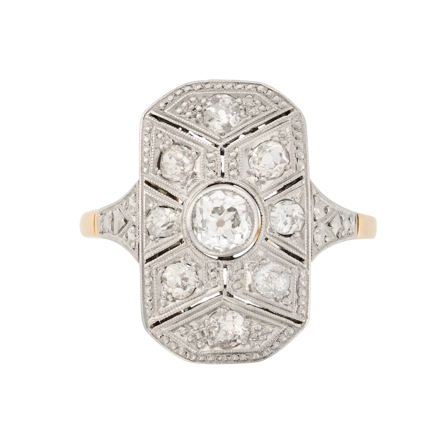 Edwardian Diamond Plaque Ring in 14k Gold Plated Platinum