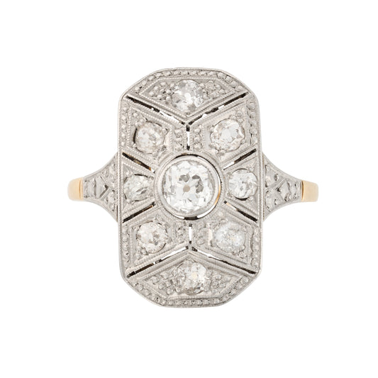 Edwardian Diamond Plaque Ring in 14k Gold Plated Platinum