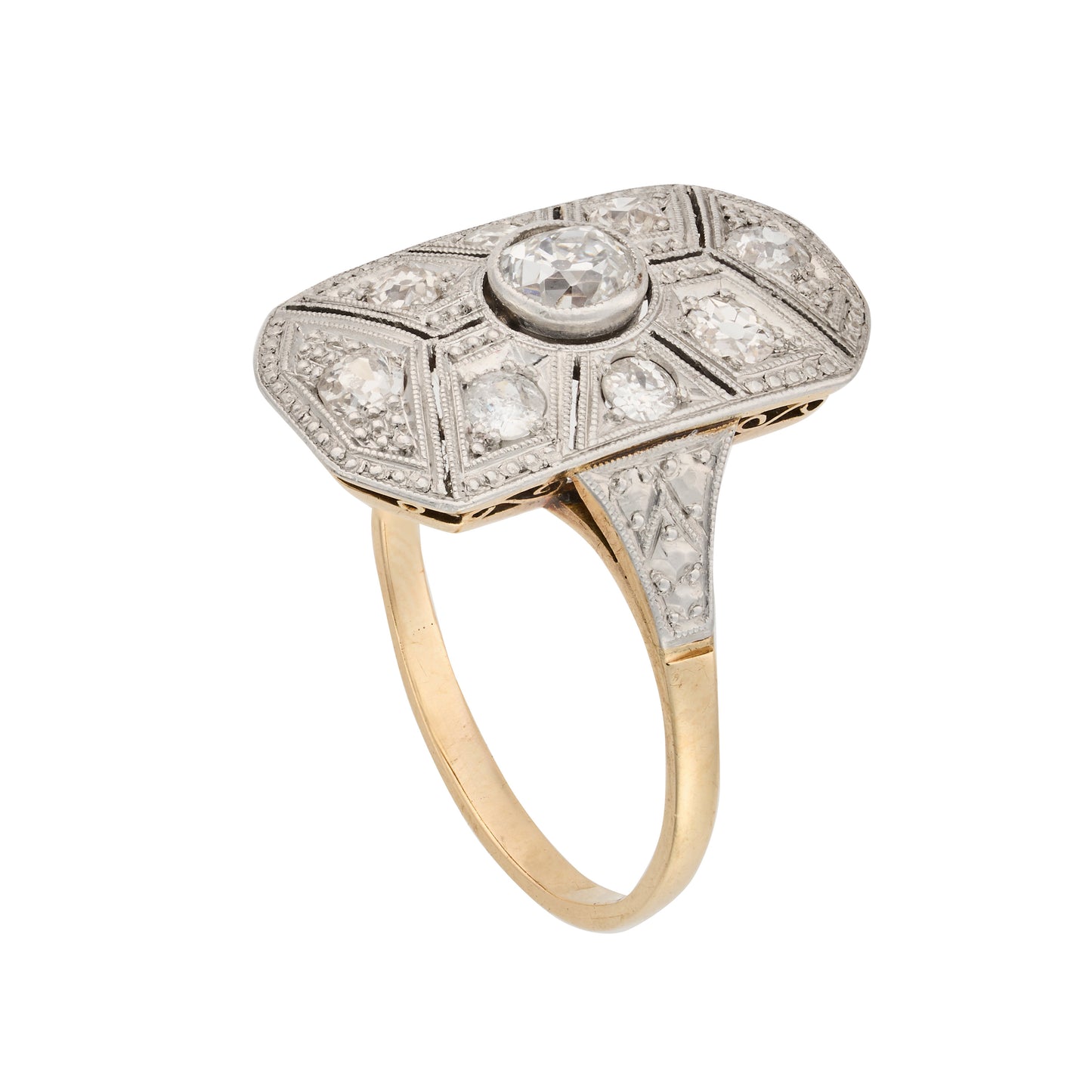 Edwardian Diamond Plaque Ring in 14k Gold Plated Platinum