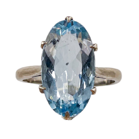 Vintage Aquamarine Solitaire Ring in 18ct White Gold