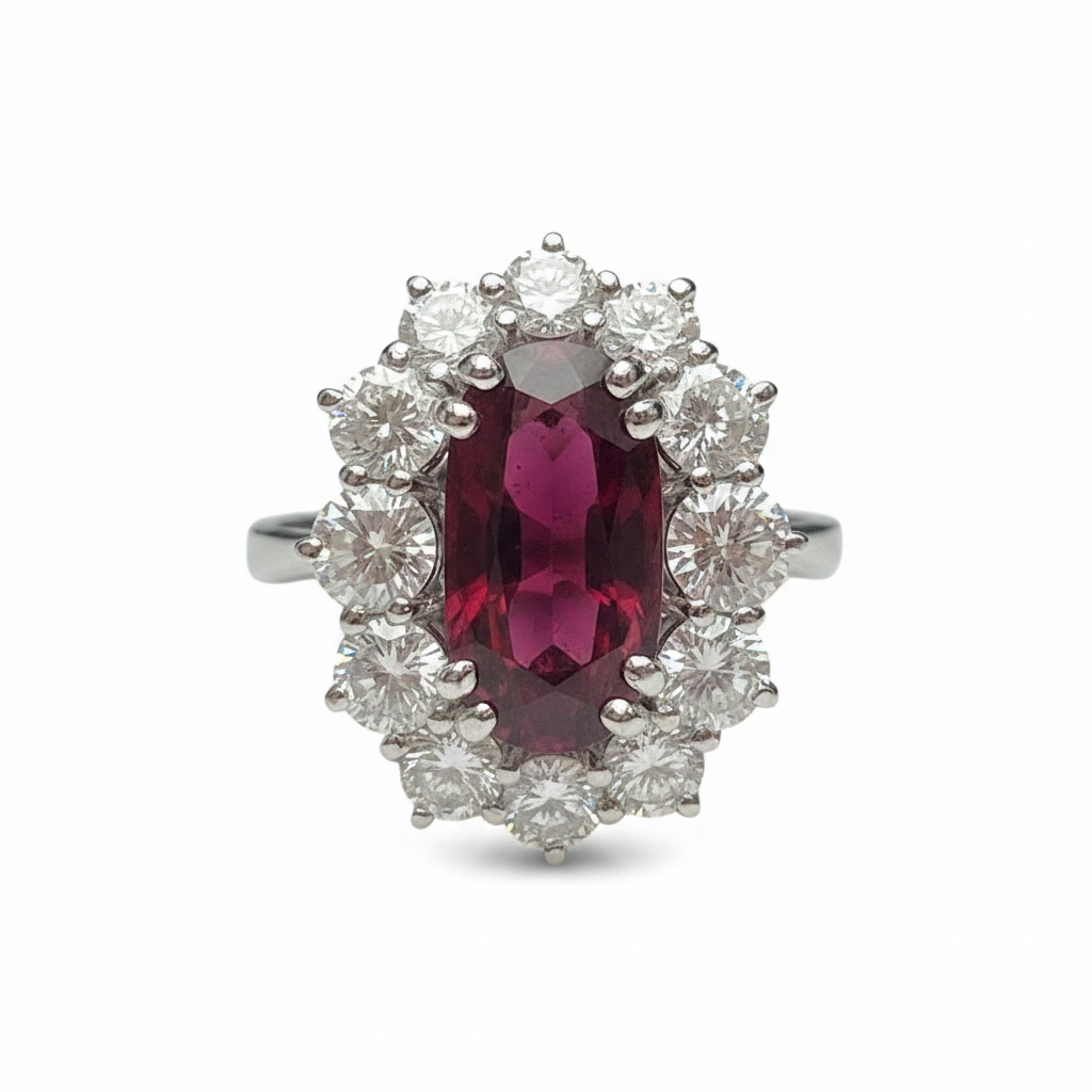 Vintage Ruby and Diamond Ring in 18ct White Gold