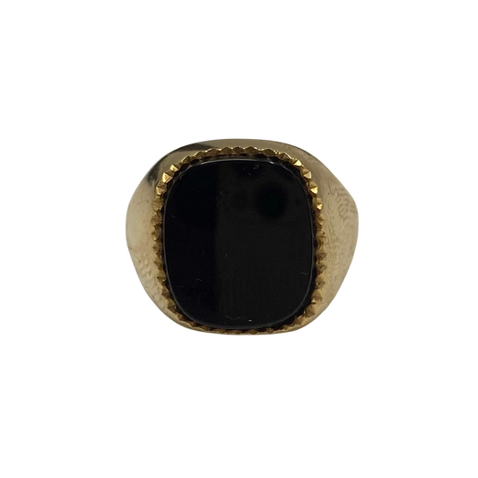 Vintage Onyx Signet Ring in 9ct Yellow Gold 1984