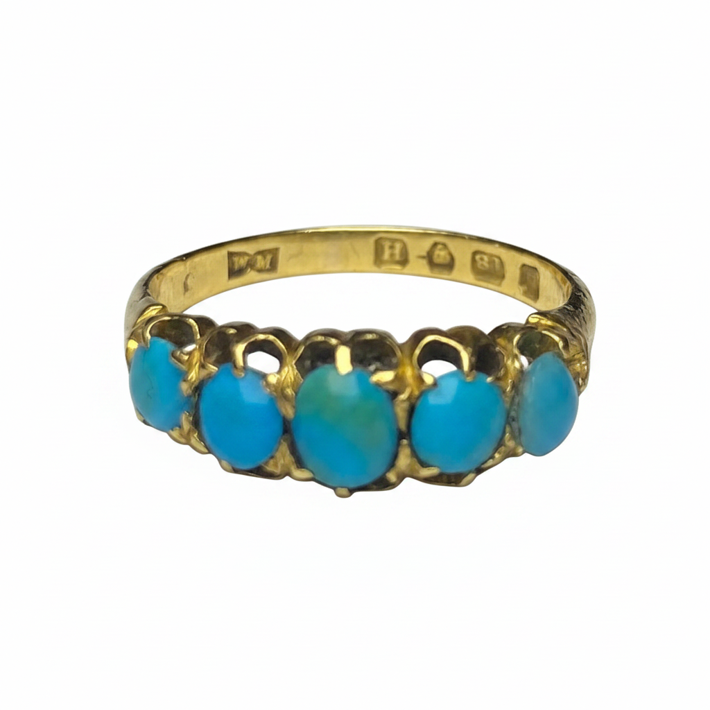 Edwardian Five-stone Turquoise Ring in 9ct Yellow Gold