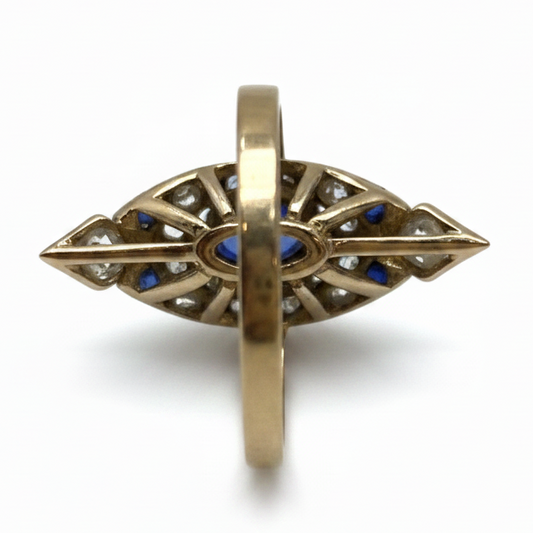 Art Deco Sapphire and Diamond Marquise Ring in 18ct White Gold and Platinum