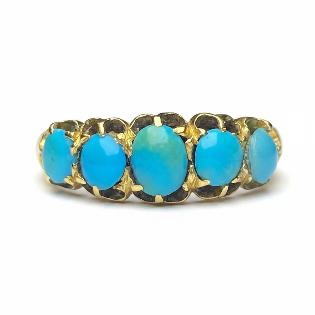 Edwardian Five-stone Turquoise Ring in 9ct Yellow Gold