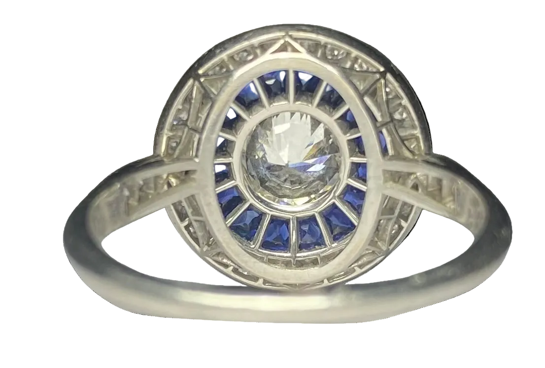 Art Deco Sapphire and Diamond Target Ring in Platinum