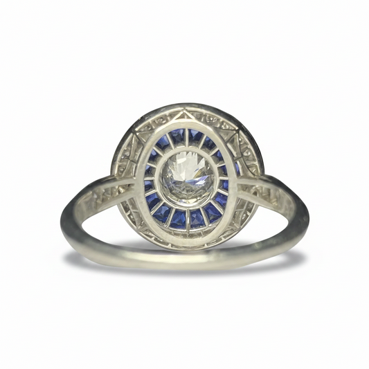 Art Deco Sapphire and Diamond Target Ring in Platinum