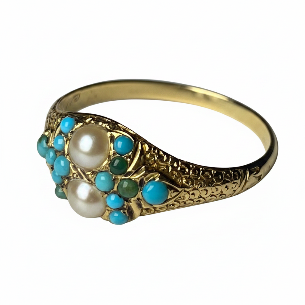 Victorian Turquoise and Pearl Ring in 18ct Yellow Gold