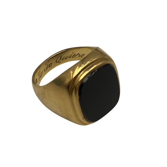 Vintage Large Cushion Onyx Signet Ring in 9ct Yellow Gold