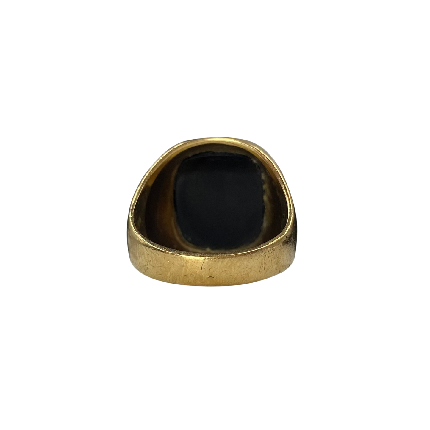 Vintage Large Cushion Onyx Signet Ring in 9ct Yellow Gold