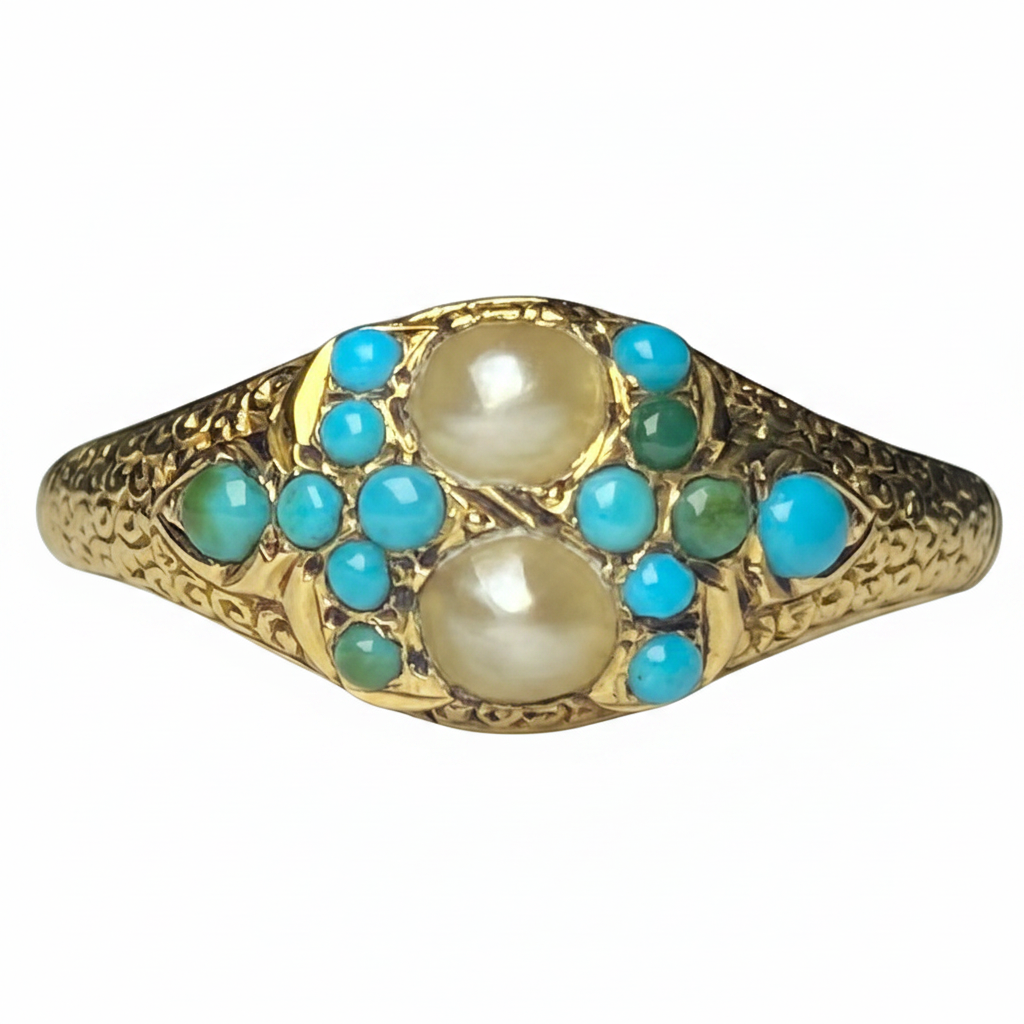 Victorian Turquoise and Pearl Ring in 18ct Yellow Gold
