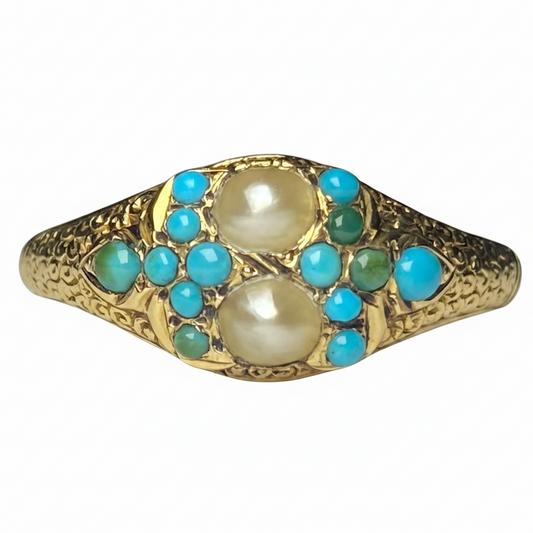 Victorian Turquoise and Pearl Ring in 18ct Yellow Gold