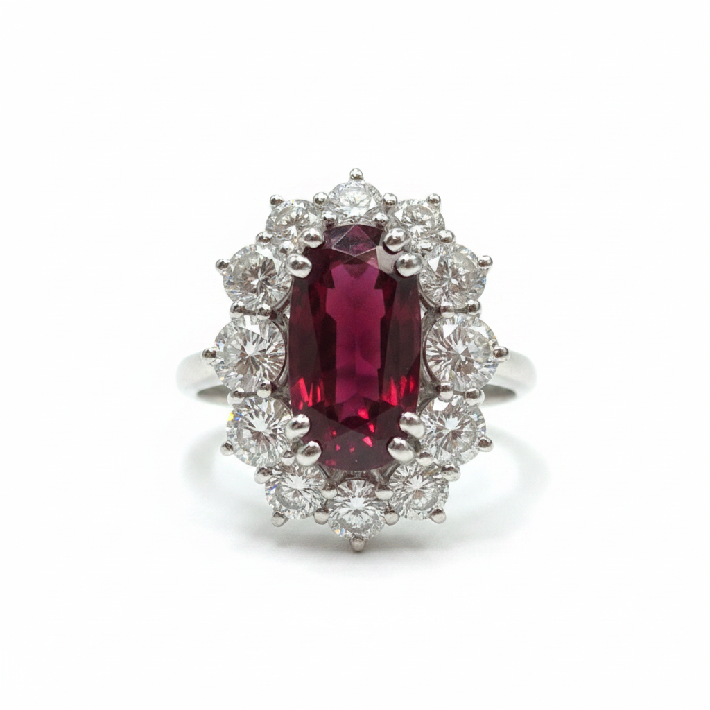 Vintage Ruby and Diamond Ring in 18ct White Gold