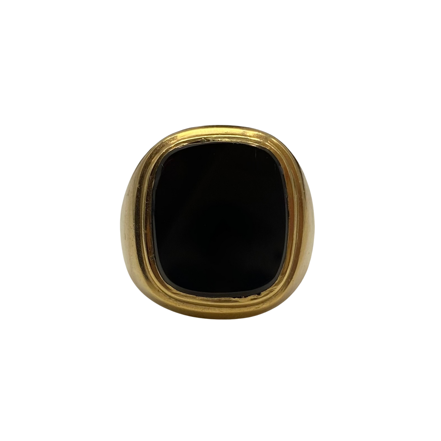 Vintage Large Cushion Onyx Signet Ring in 9ct Yellow Gold