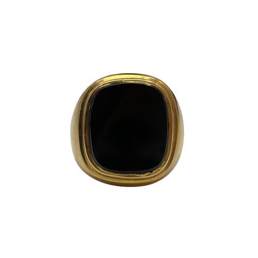Vintage Large Cushion Onyx Signet Ring in 9ct Yellow Gold