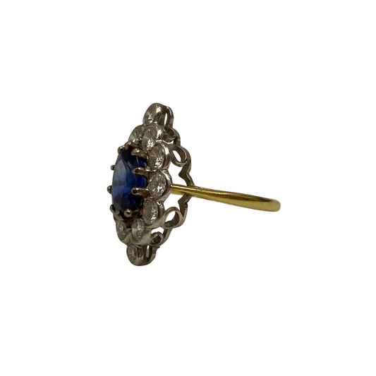 sapphire and Diamond Marquise Ring in 18ct Yellow Gold