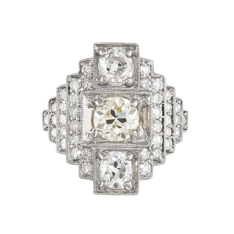 Art Deco Diamond Cluster Ring, Platinum