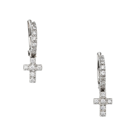 *NEW* Vintage Diamond Cross Drop Earrings, 18ct White Gold