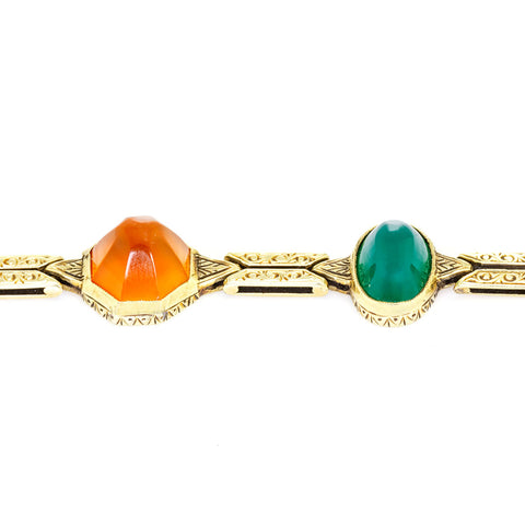 Art Deco Bracelet Green Chrysoprase & Gold Carnelian