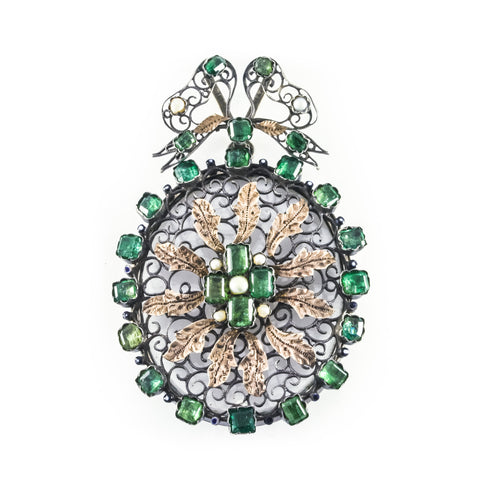 Austro Hungarian Emerald, Silver Filigree Pendant