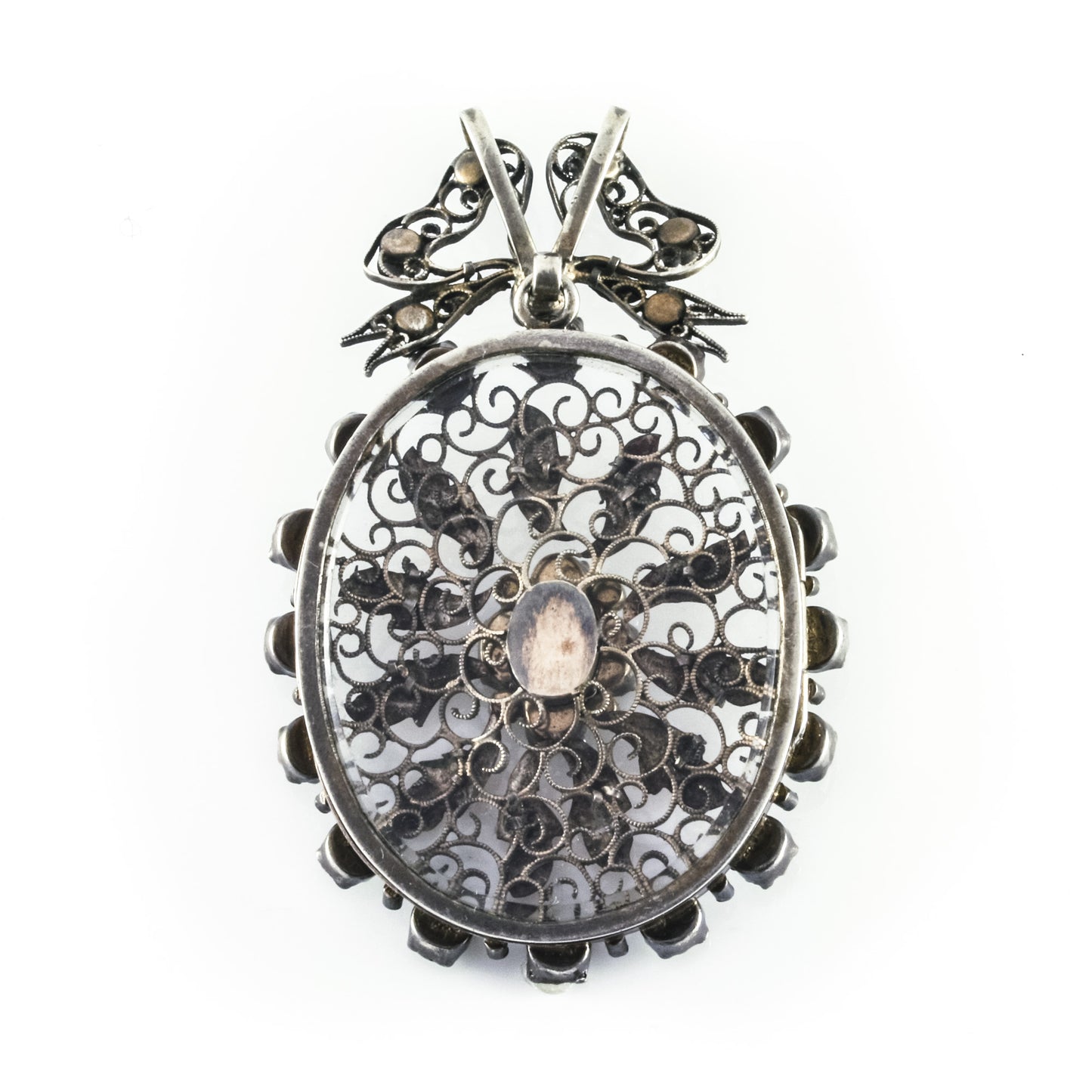 Austro Hungarian Emerald, Silver Filigree Pendant