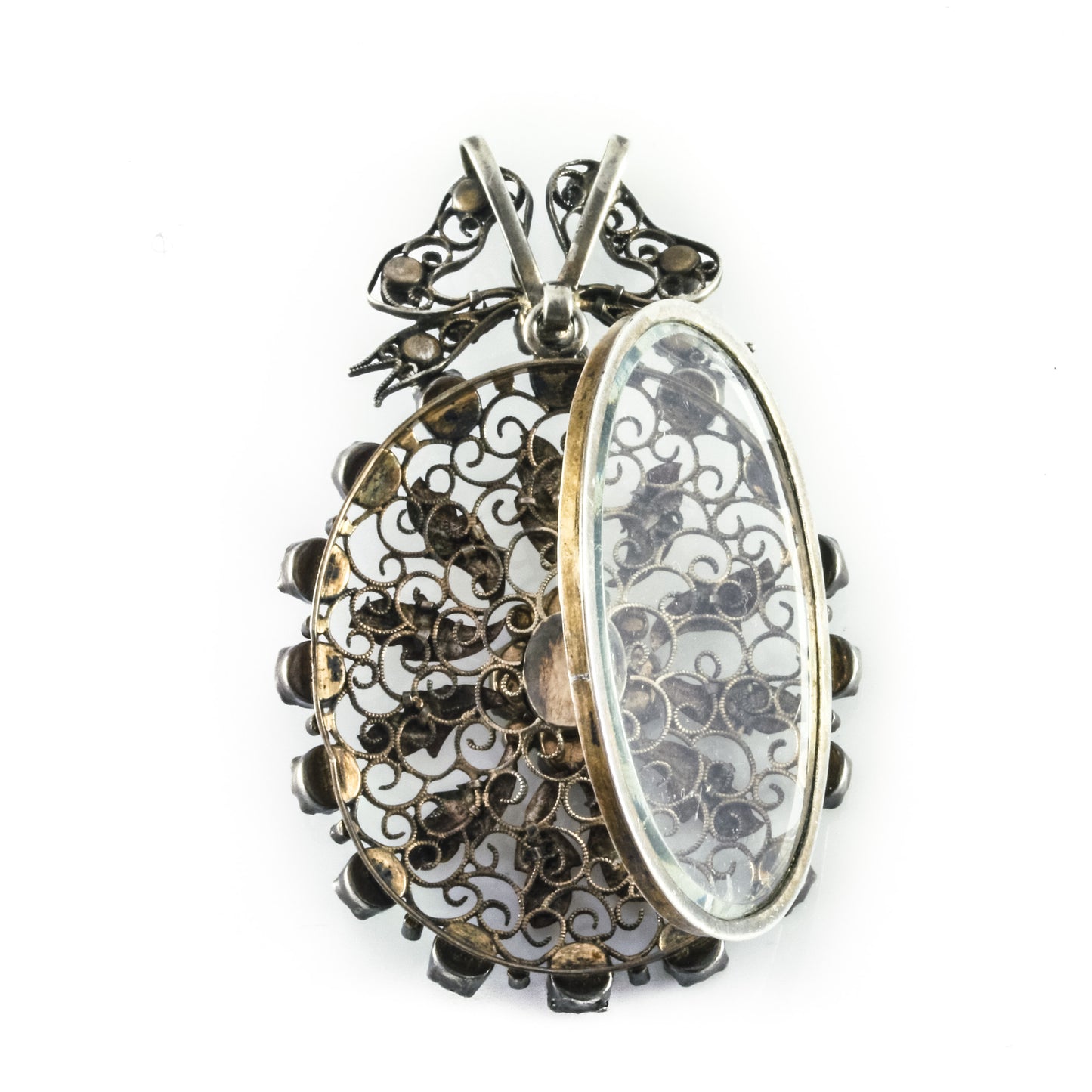 Austro Hungarian Emerald, Silver Filigree Pendant