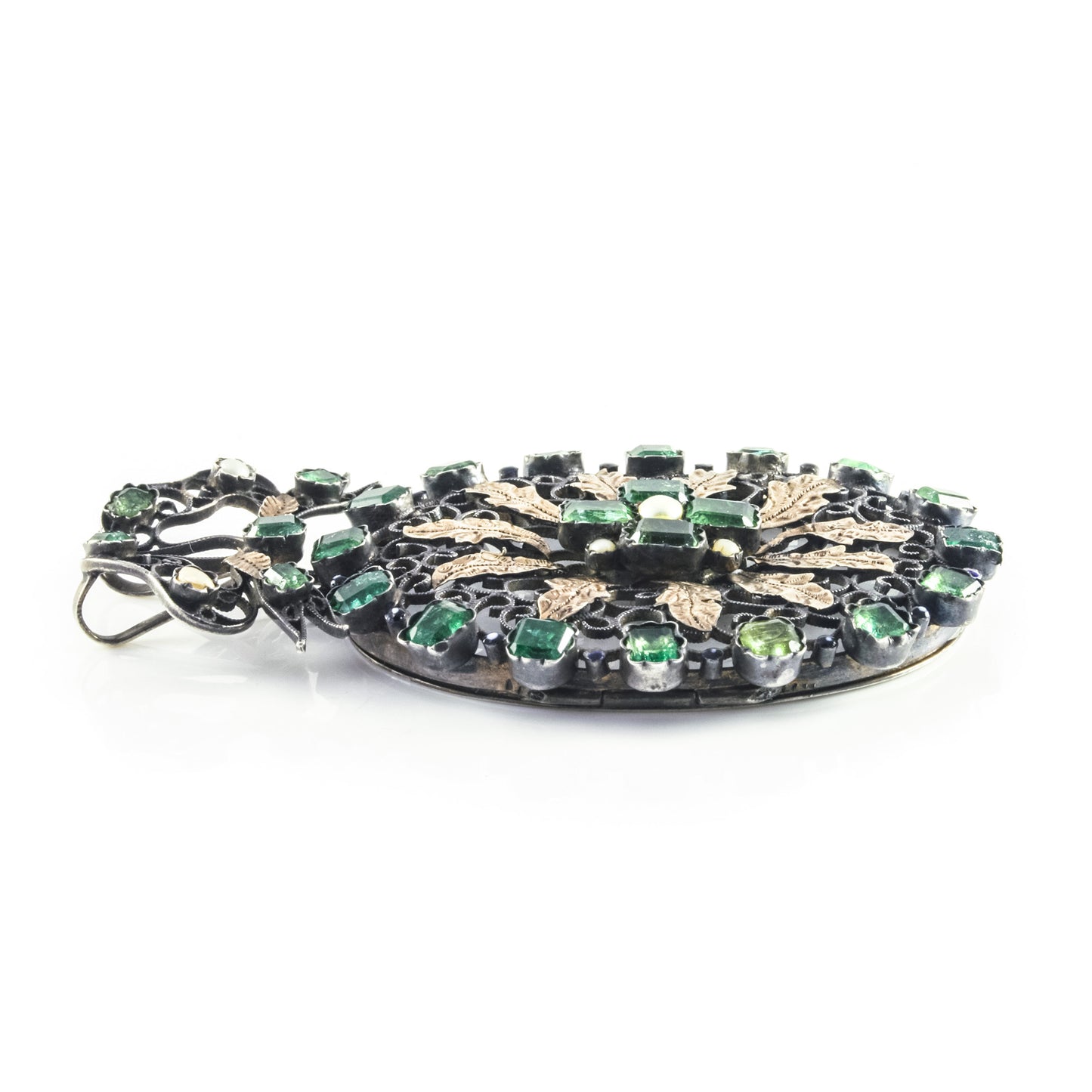 Austro Hungarian Emerald, Silver Filigree Pendant