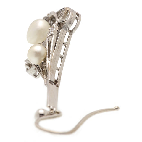 Art Nouveau Diamond and Pearl Drop Earrings