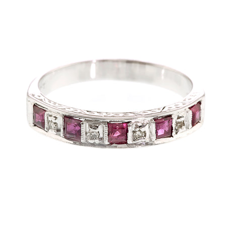 Vintage Ruby and Diamond Half Eternity Ring