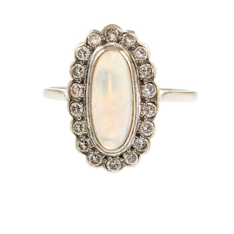 Edwardian Opal and Diamond Oval Cluster Ring, Circa 1910-1920