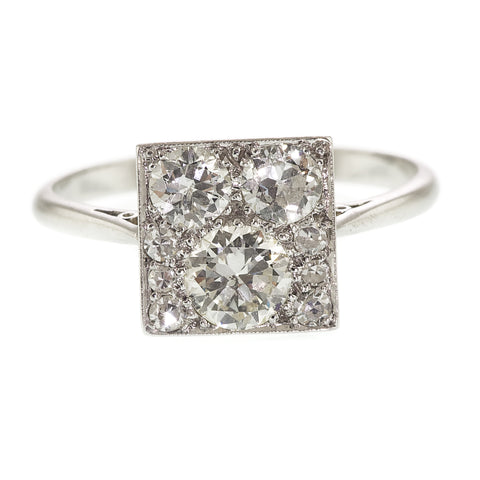 Art Deco Square Diamond Three Stone Ring