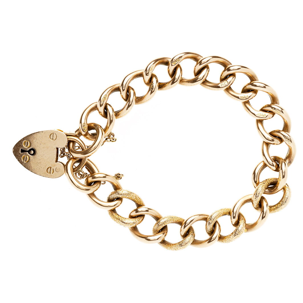 Edwardian Curb Link Bracelet with Heart Padlock