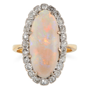 Edwardian Oval Opal and Diamond Ring, 18ct Yellow Gold