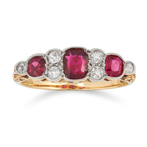 Edwardian Natural Ruby and Diamond Ring, 18ct Yellow Gold