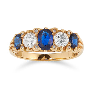 Victorian Natural Sapphire and Diamond Ring, 18ct Yellow