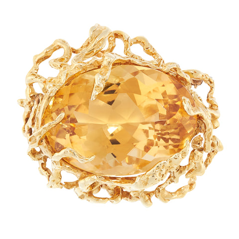 Large Vintage 1970's Citrine Brooch, 18ct Yellow Gold