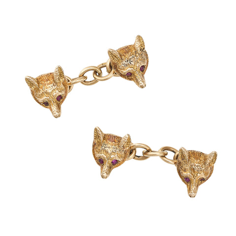 Vintage Fox Head with Ruby eyes and 9ct Yellow Gold Cufflinks