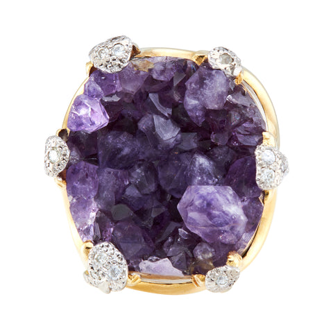 Vintage Amethyst and Dimond Statement Ring, 18ct Yellow Gold