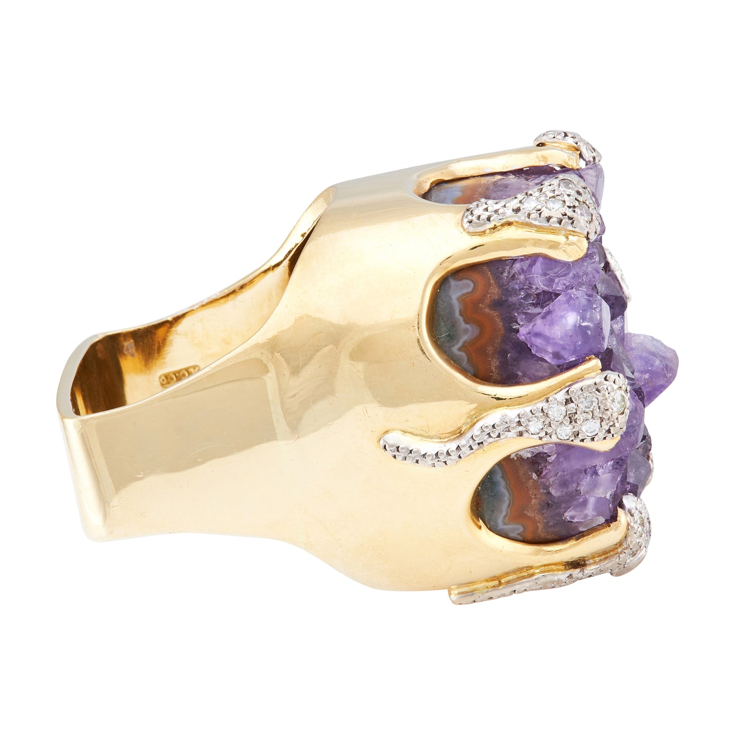 Vintage Amethyst and Dimond Statement Ring, 18ct Yellow Gold