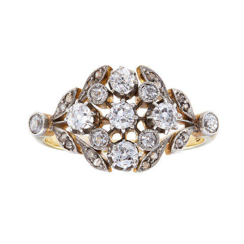 Antique Edwardian  Belle Epoque, Diamond Cluster Ring, 18ct Yellow Gold