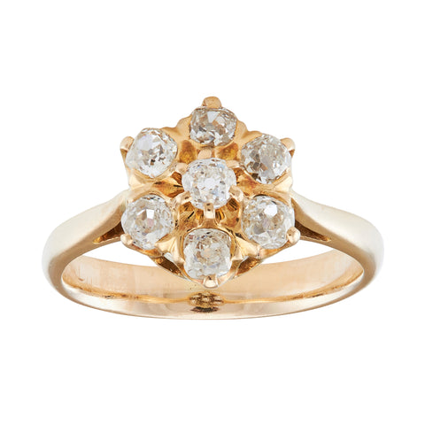 Antique Edwardian,Old Cut Diamond, Cluster Ring, 18 Yellow Gold.