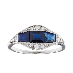 Art Deco Sapphire & Diamond Ring, Platinum