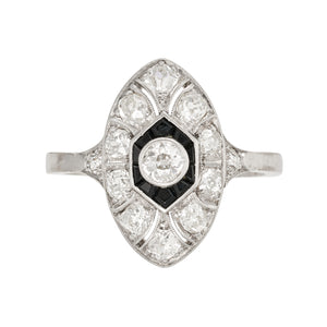 *NEW* Art Deco Diamond and Onyx Marquise 18ct. White Gold Ring